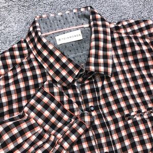 7 Diamonds Pearl Snap Black and‎ Orange Plaid Shirt XL